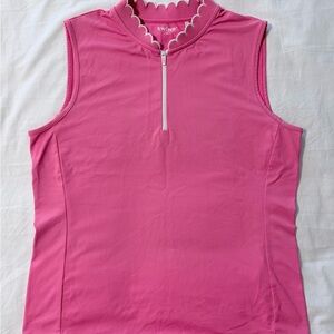 Swing Control Velocity Sleeveless Scallop Collar Golf Polo in Blossom Pink